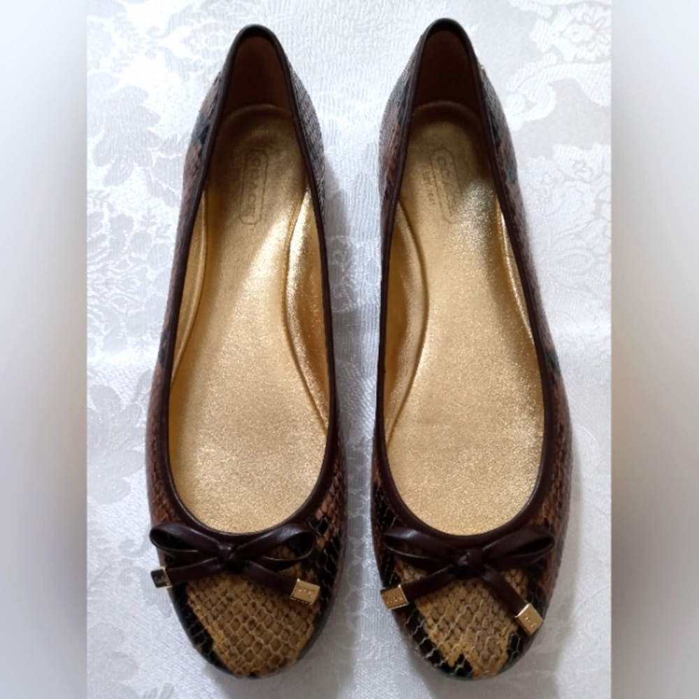 Coach Brown Python Snake Print Flat Ballet Shoes … - image 1
